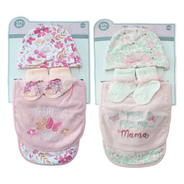 Set de Gorros-Medias-Baberos P/ Bebe 4pzs